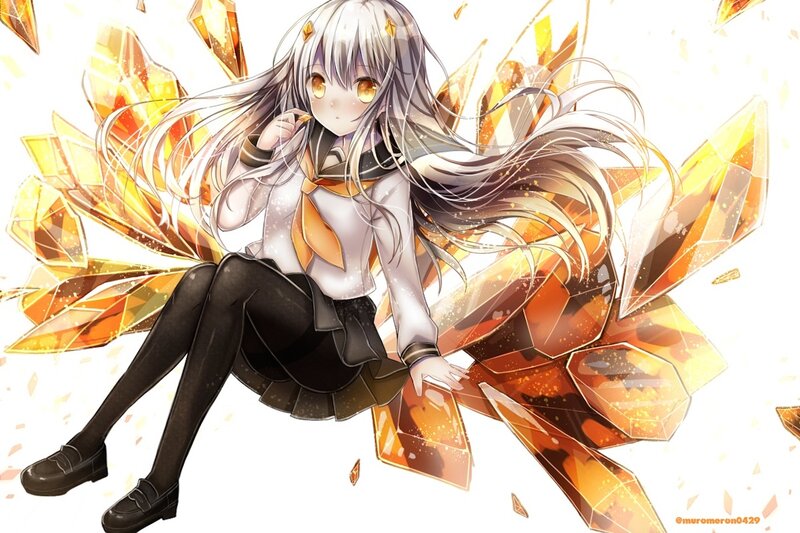 Anime Girl with Crystals — White, Dramatic
