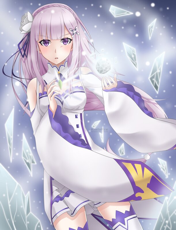 Anime Girl with Crystals — White, Magical