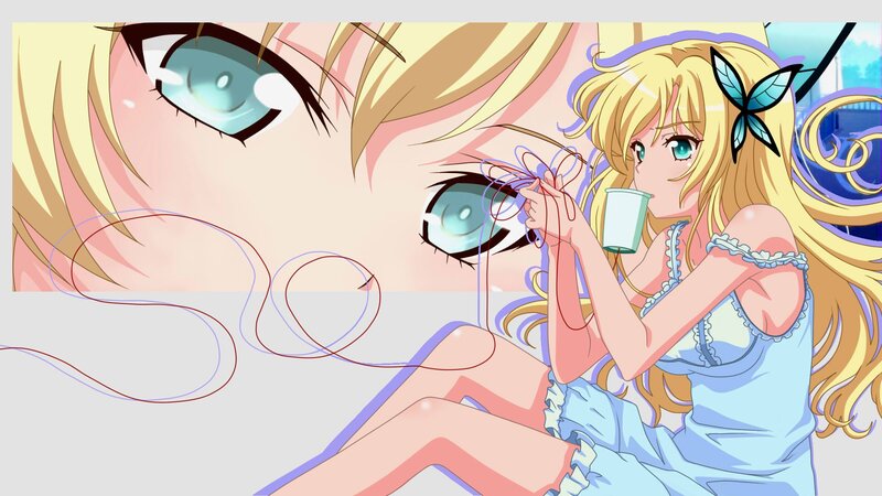 anime girl with cup and butterfly
