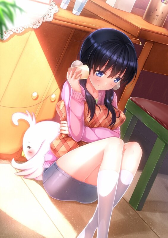 Anime girl with cup and pet