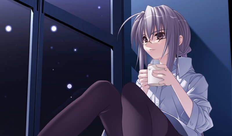 anime girl with cup at night