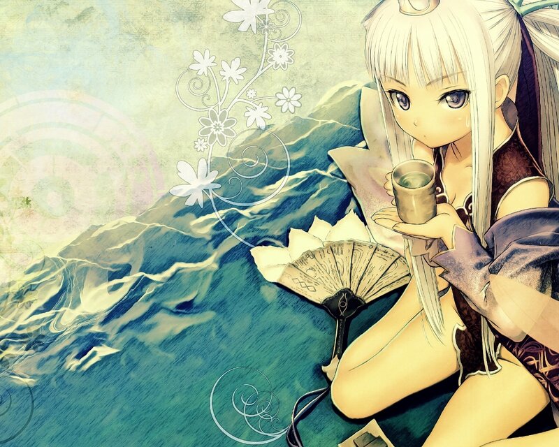 Anime Girl with Cup — Blue