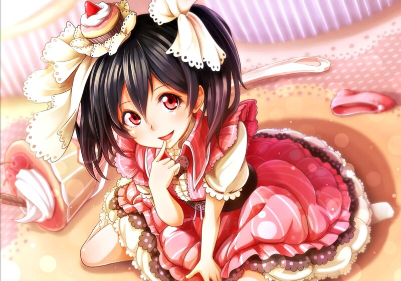 Anime Girl with Cupcake — Red, Playful