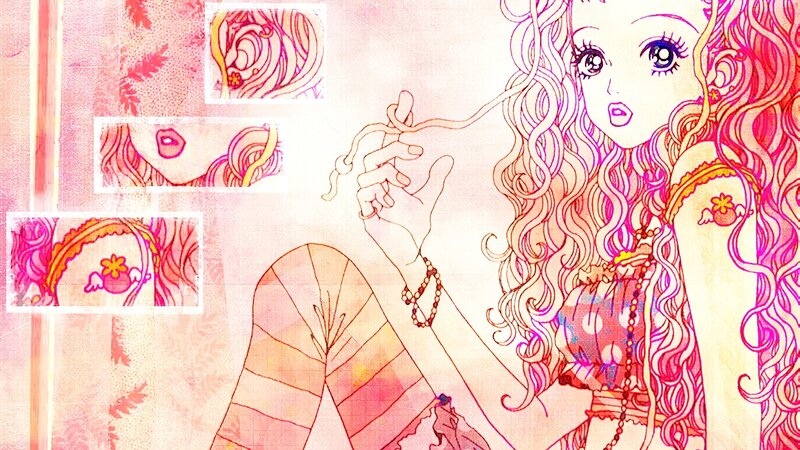 Anime Girl with Curly Hair — Pink, Dreamy