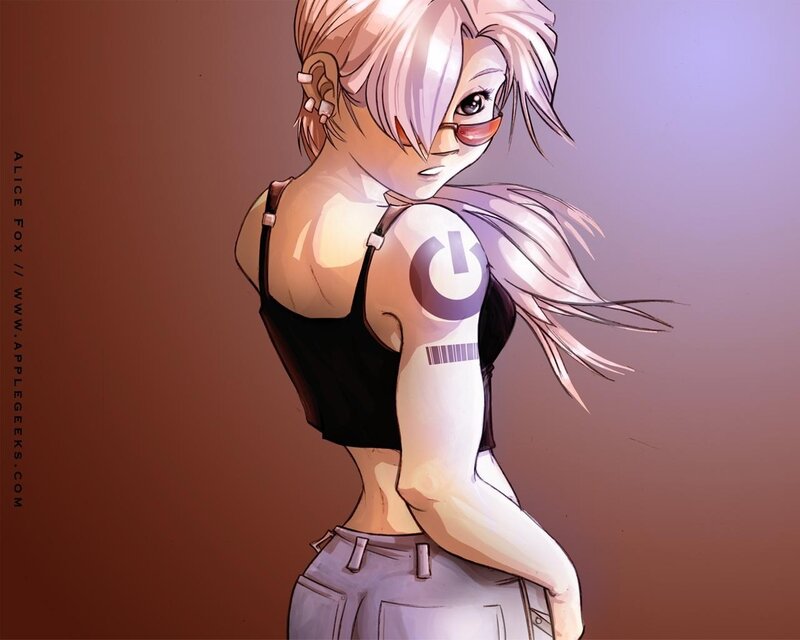 anime girl with cybernetic arm