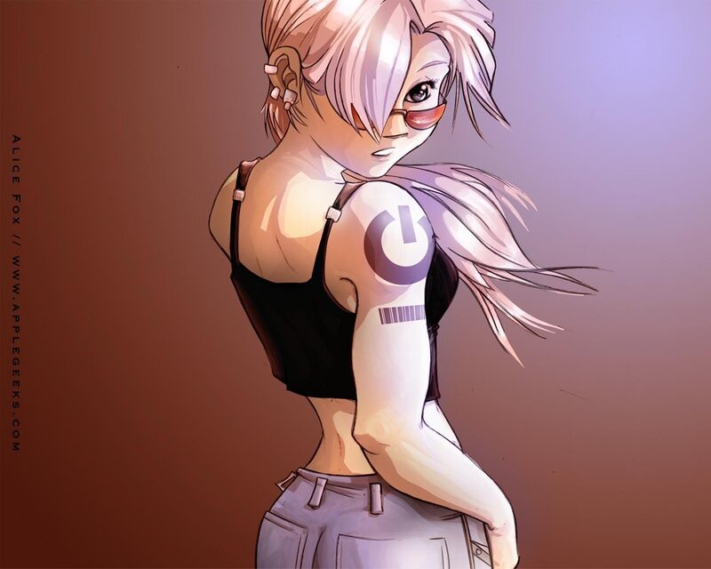 anime girl with cybernetic arm