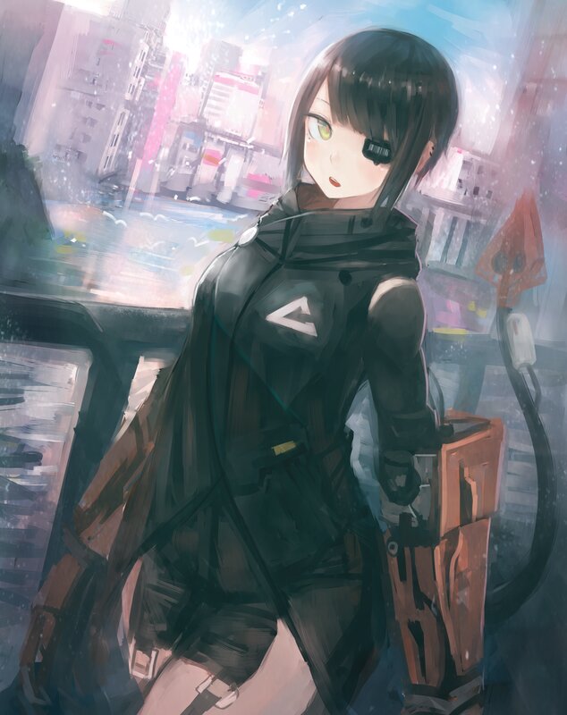 Anime Girl with Cybernetic Eye — Black
