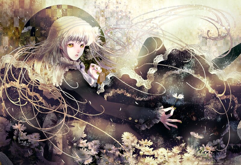Anime Girl with Daisies — Black