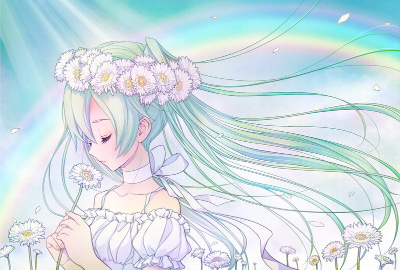 Anime Girl with Daisies — Blue