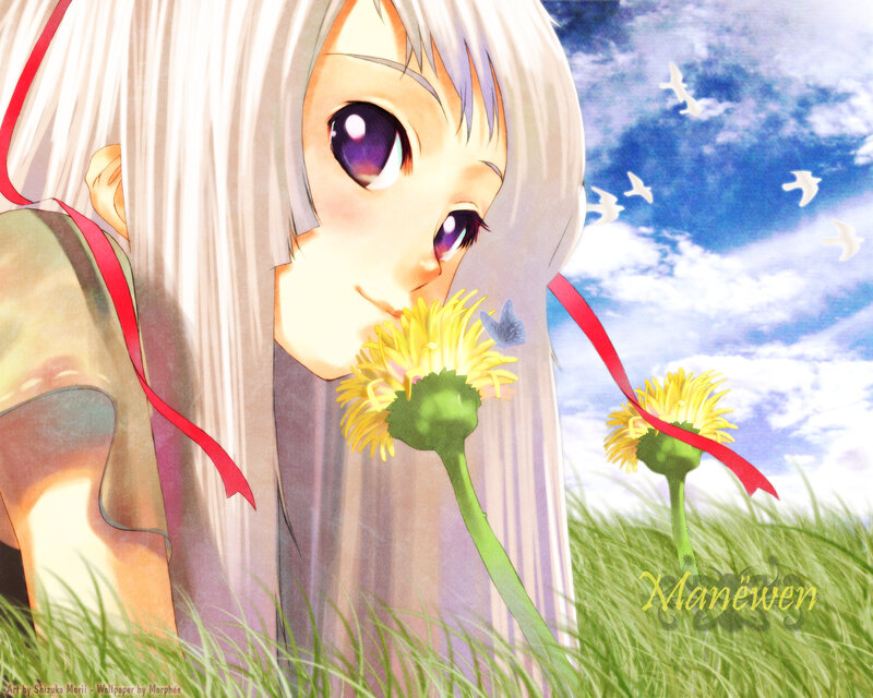 Anime Girl with Dandelion — Green