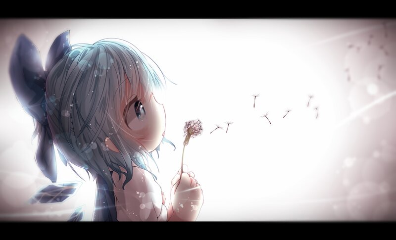 Anime Girl with Dandelion — White