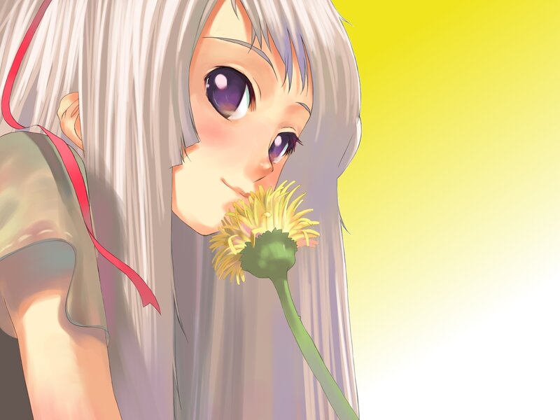 Anime Girl with Dandelion — Yellow, Serene