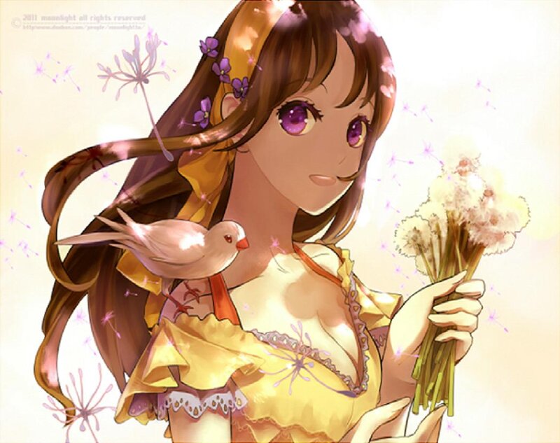 Anime Girl with Dandelions — Yellow