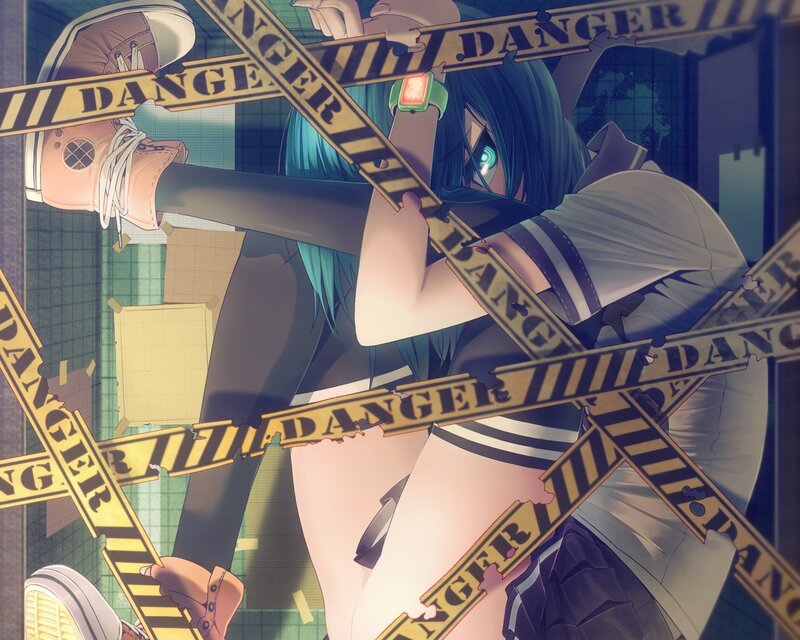 anime girl with danger tape