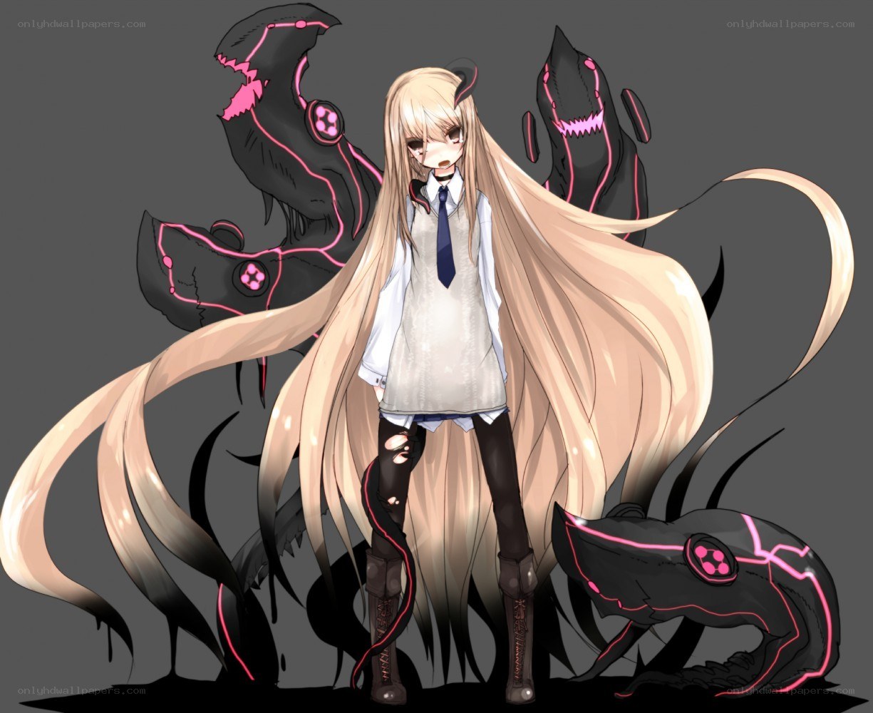 anime girl with dark creatures