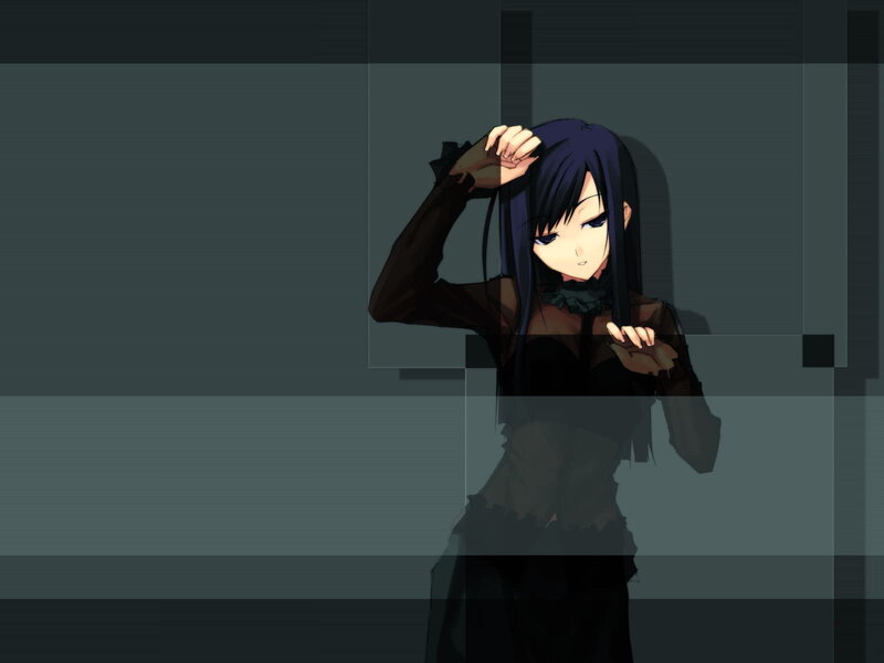 Anime Girl with Dark Hair — Black, Dramatic, Dark Background, Hand on Head