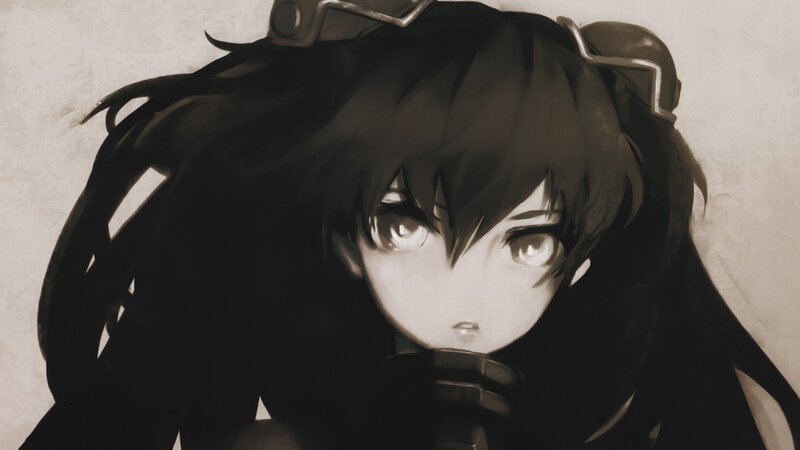 Anime Girl with Dark Hair — Black, Dramatic, Digital Art, Headset, Eyes