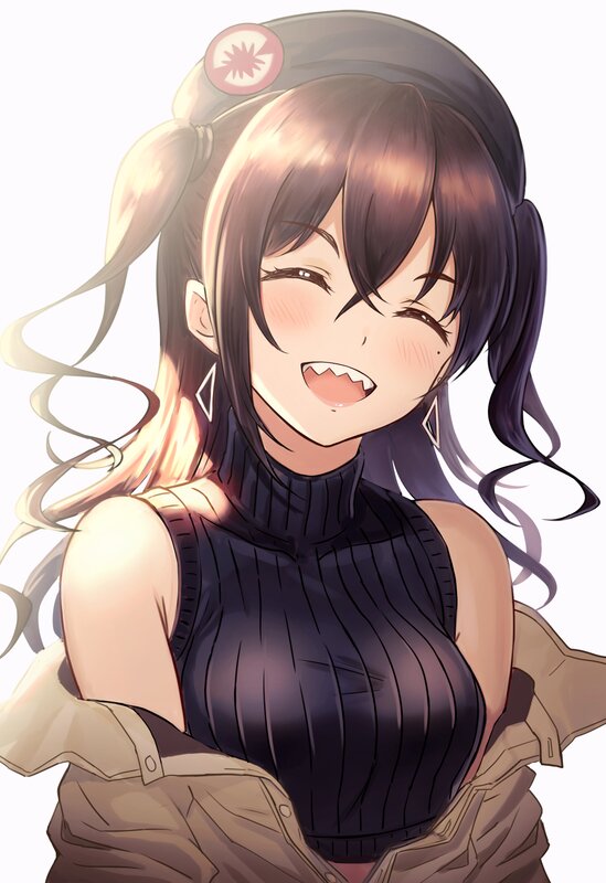 Anime Girl with Dark Hair — Black, Playful