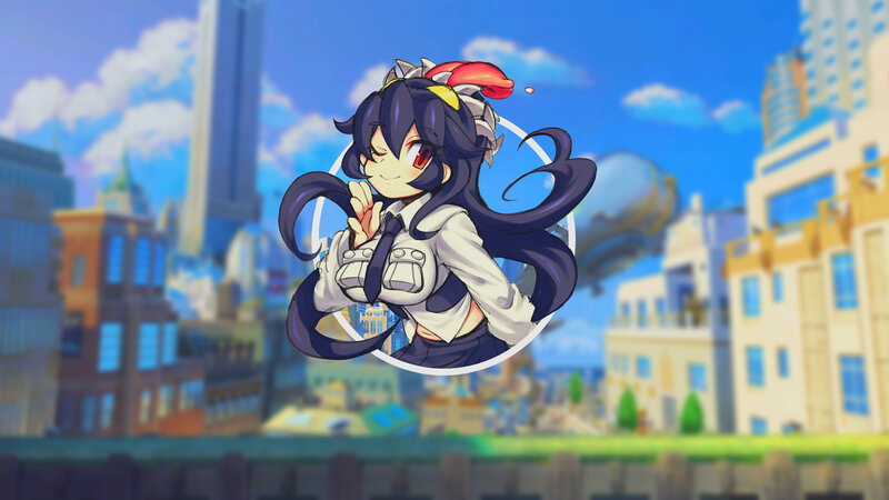 Anime Girl with Dark Hair — Blue, Cheerful