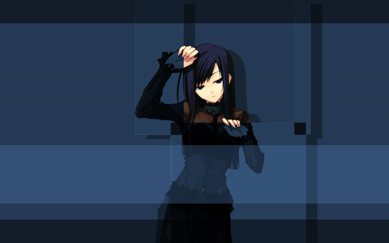 Anime Girl with Dark Hair — Blue, Dramatic, Night, Dark Clothing