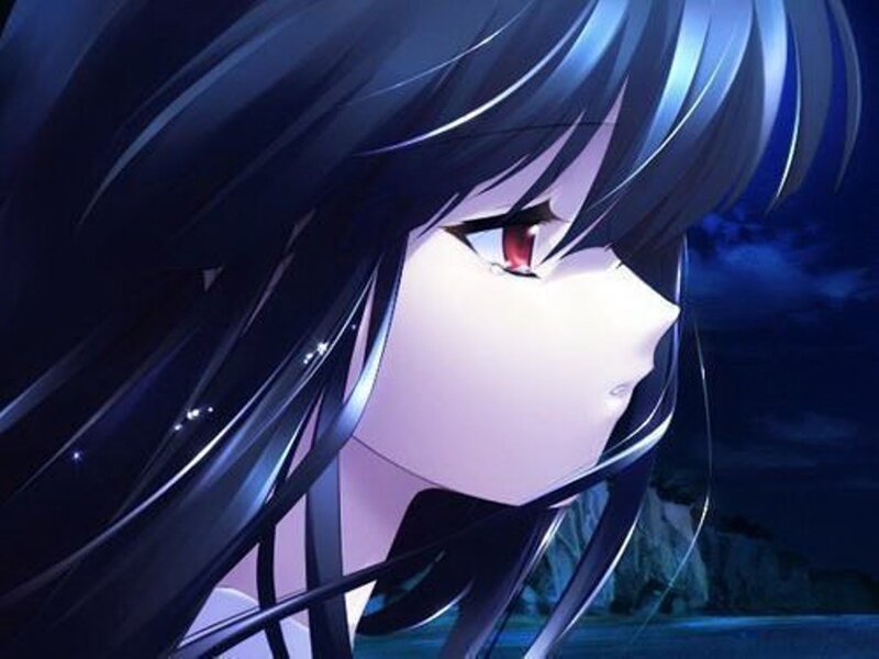 Anime Girl with Dark Hair — Blue, Dramatic, Night