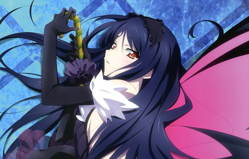Anime Girl with Dark Hair — Blue, Dramatic, Sword