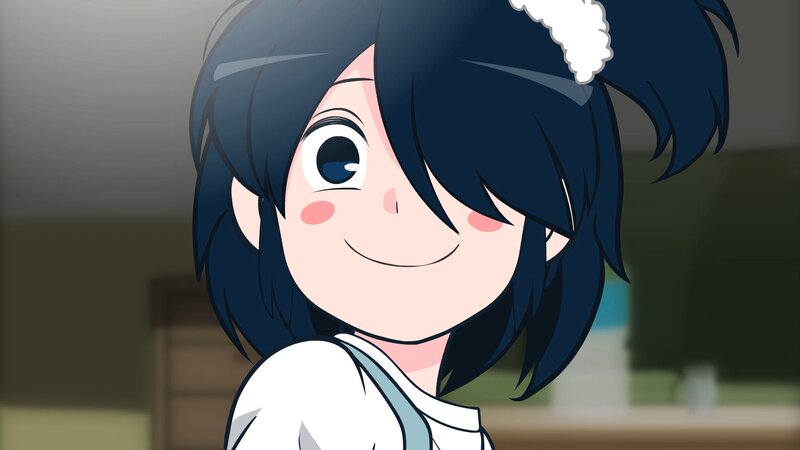 Anime Girl with Dark Hair — Blue, Happy