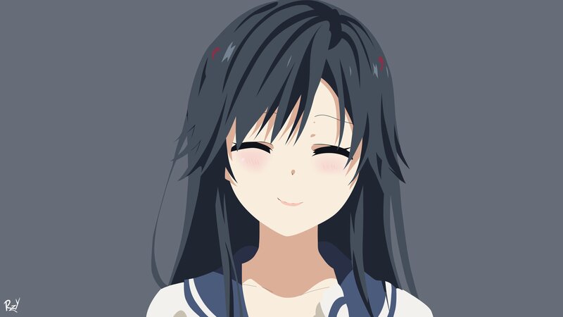 Anime Girl with Dark Hair — Gray, Calm, School Uniform