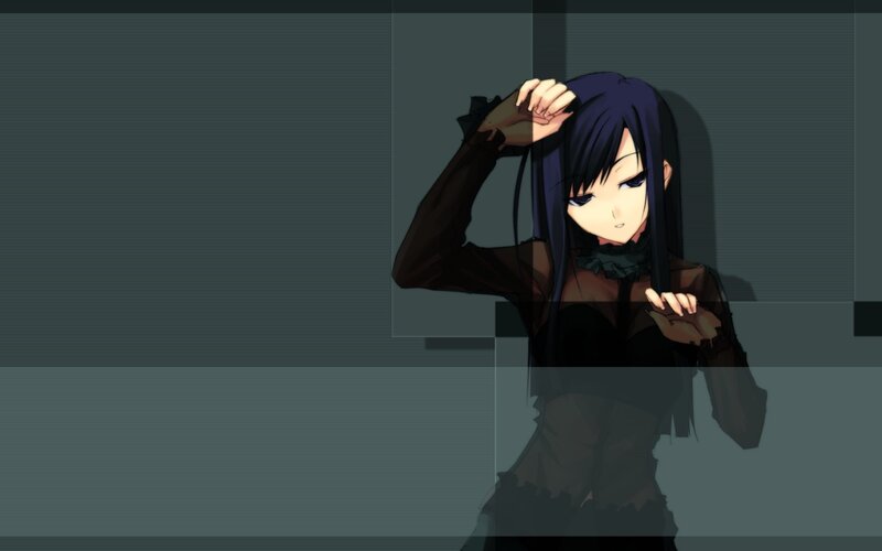 Anime Girl with Dark Hair — Gray, Dramatic