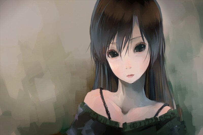 Anime Girl with Dark Hair — Green, Neutral