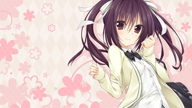 Anime Girl with Dark Hair — Pink, Cheerful