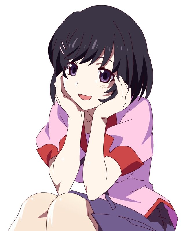 Anime Girl with Dark Hair — Purple, Cheerful