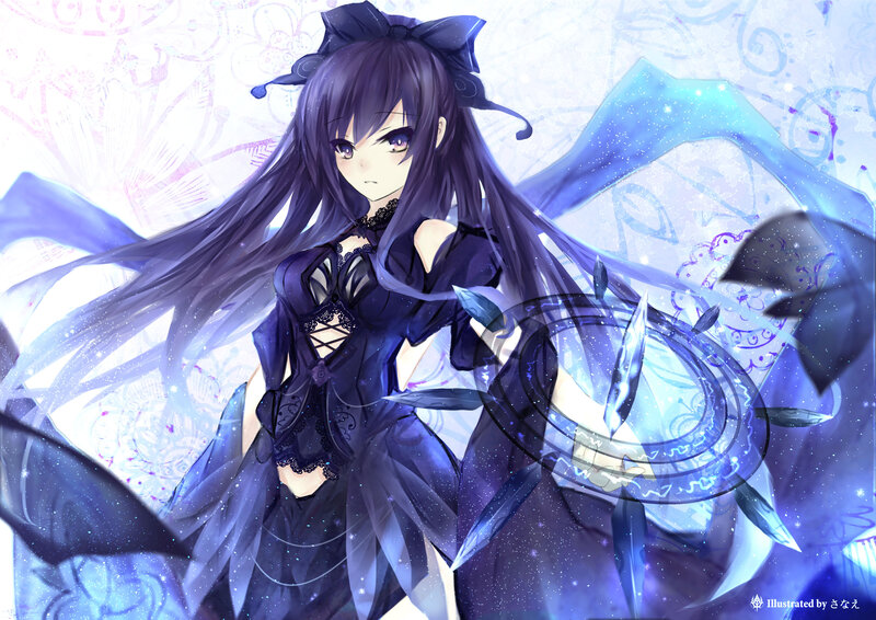 Anime Girl with Dark Hair — Purple, Dramatic, Digital Art