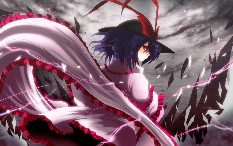 Anime Girl with Dark Hair — Purple, Dramatic, Hat