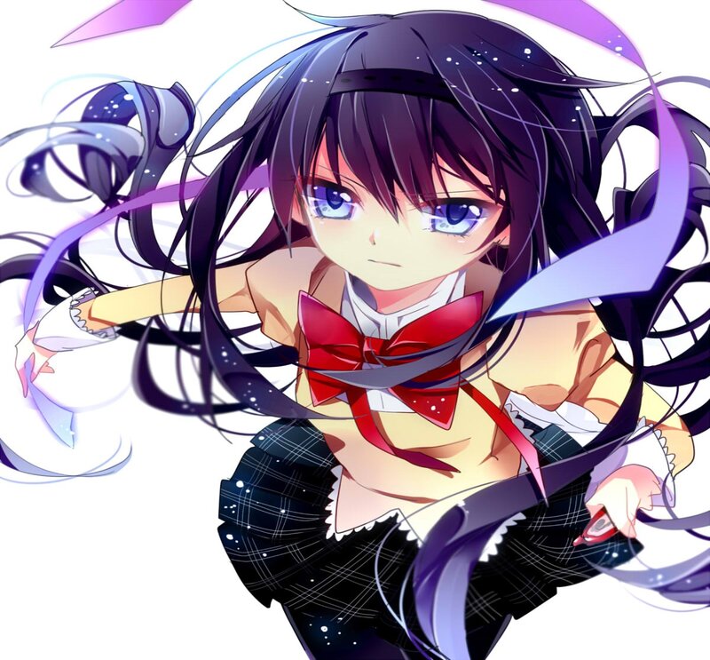 Anime Girl with Dark Hair — Purple, Dynamic, Red Bow