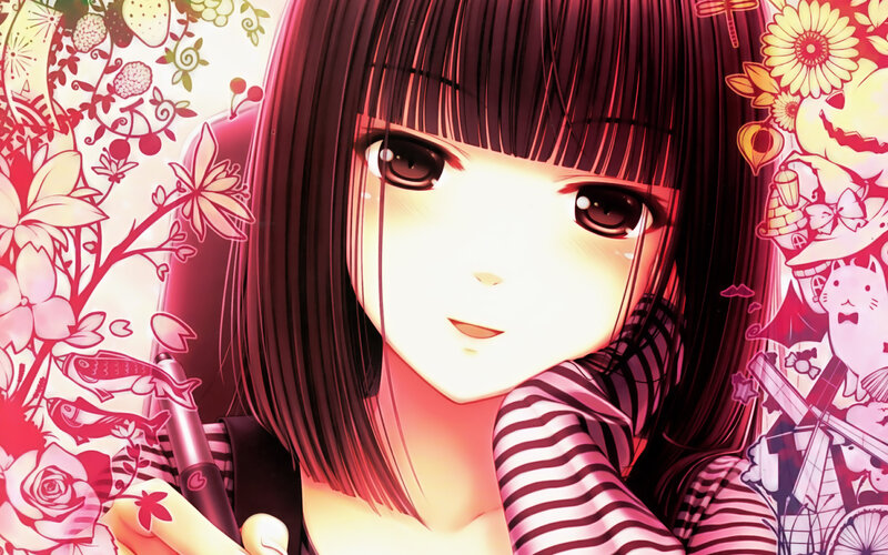 Anime Girl with Dark Hair — Red