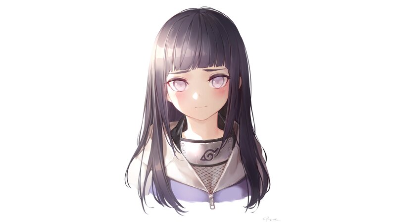 Anime Girl with Dark Hair — White, Calm, Digital Art