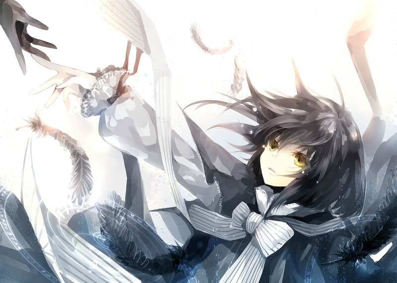Anime Girl with Dark Hair — White, Dramatic