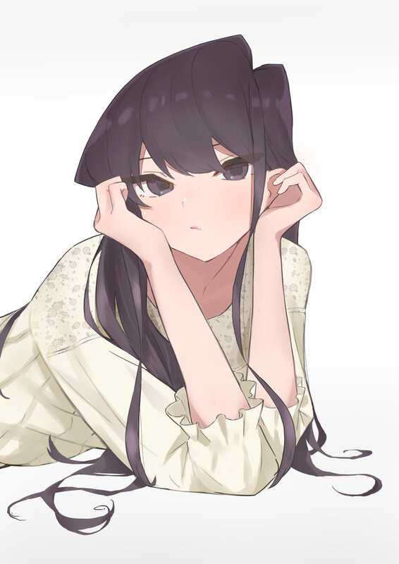 Anime Girl with Dark Hair — White, Melancholic