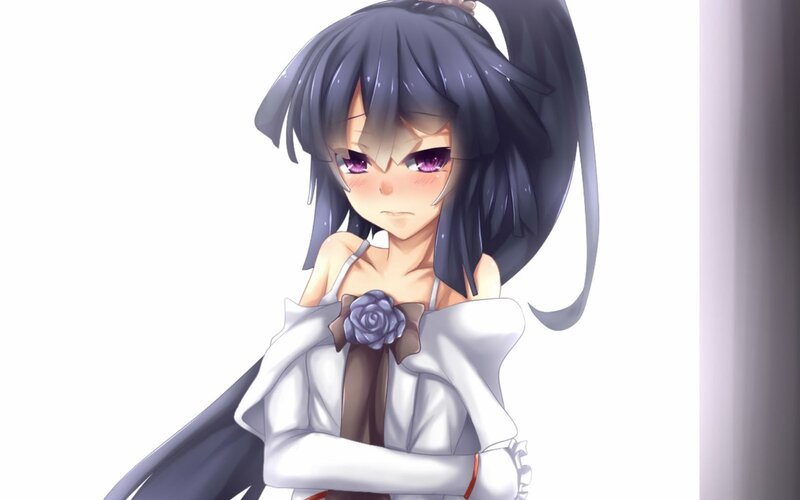 Anime Girl with Dark Hair — White, Neutral, Digital Art