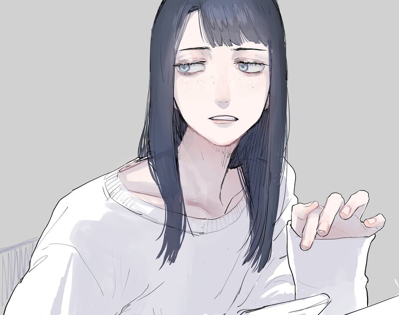 Anime Girl with Dark Hair — White, Neutral, Manga