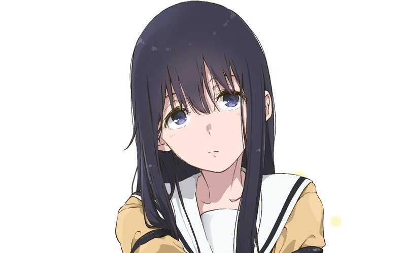 Anime Girl with Dark Hair — White, Neutral, School Uniform
