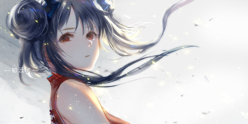 Anime Girl with Dark Hair — White, Serene, Digital Art