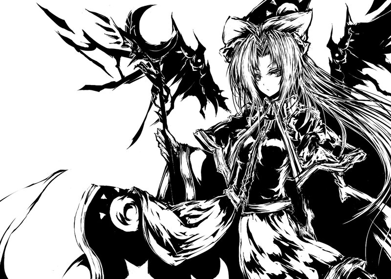 anime girl with dark staff