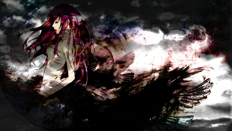 anime girl with dark wings
