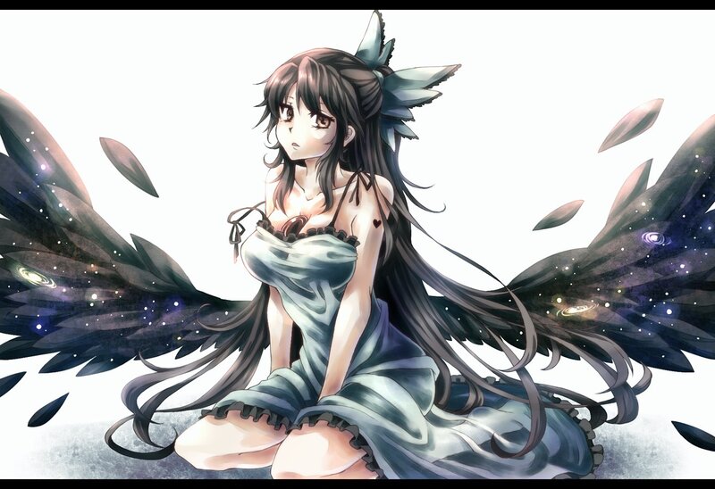 anime girl with dark wings