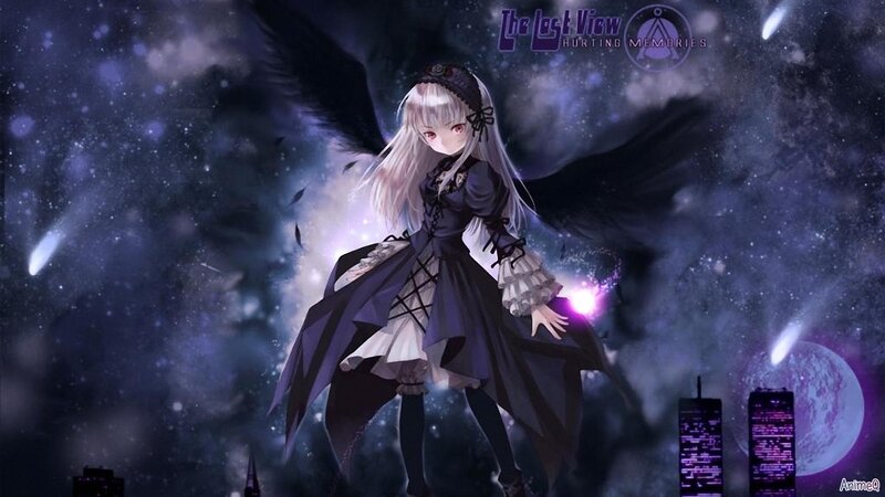Anime girl with dark wings