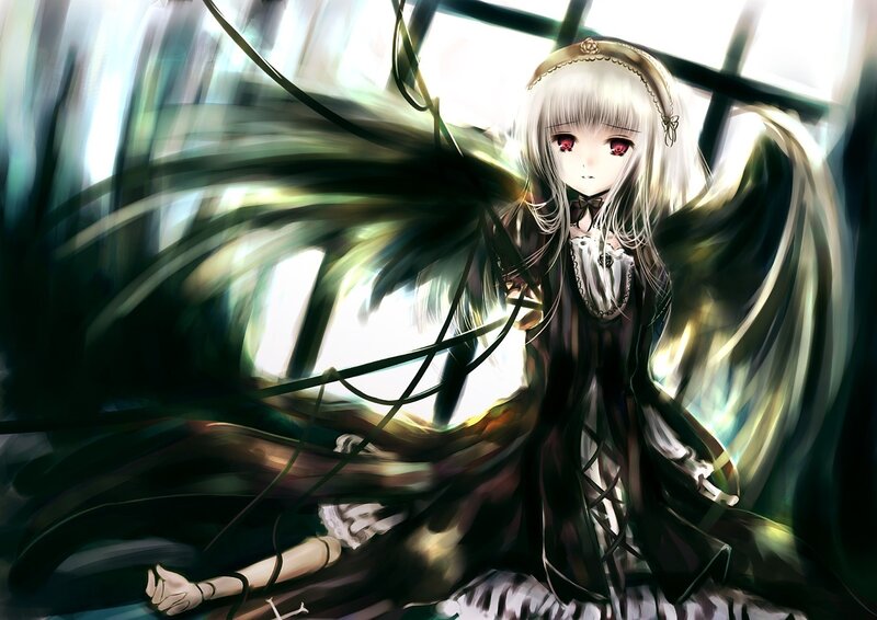 Anime girl with dark wings