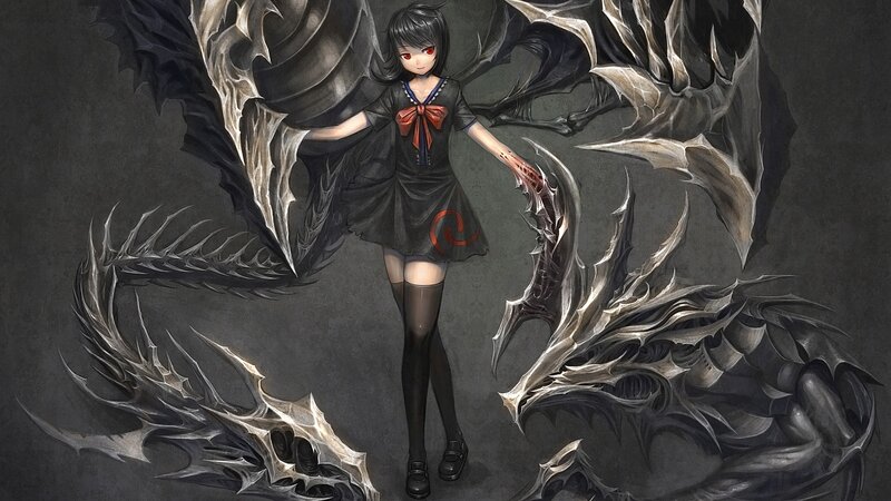 Anime girl with dark wings