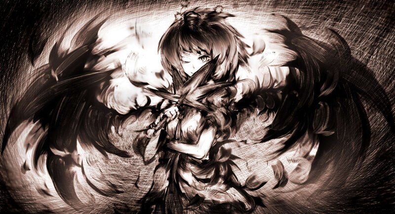 anime girl with dark wings